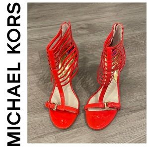 Michael Kors patent coral cage heels Size 8.5